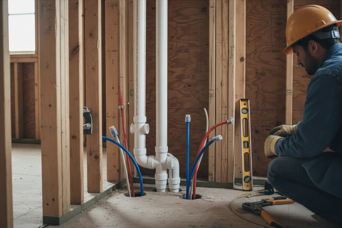 Drain and supply rough-in during Garbage Disposal Repair in Honeyville